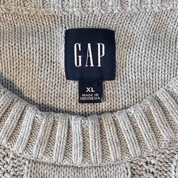 Gap Chunky Cable Knit Cotton Fisherman Sweater Gray XL Classic Preppy - Picture 2 of 6